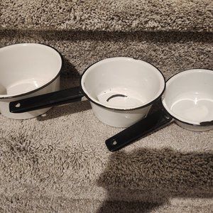 Large, Medium and Small Vintage Enamelware Pots